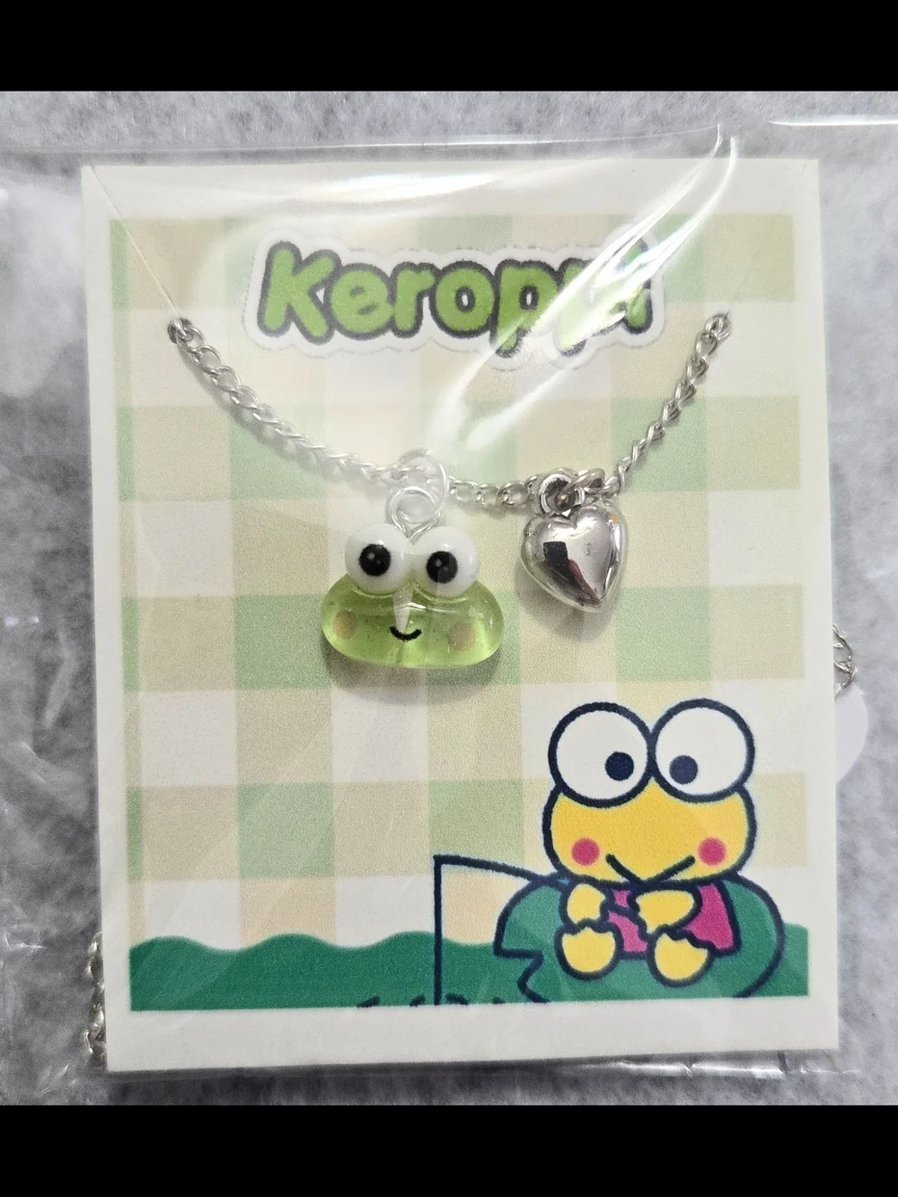 Keroppi Frog Sticker & Pendant Necklace Set with Heart Charm